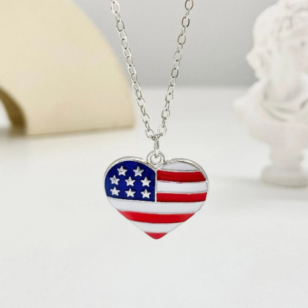3/25 Independence Day Heart Pendant Necklace